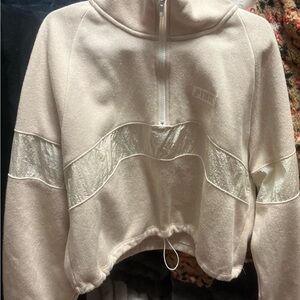 PINK Women's Cream Quarter Zip Sweater